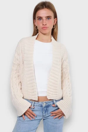 Meet Me There Gilets Et Pulls*Cardigan "Maille Torsadee" Blanc
