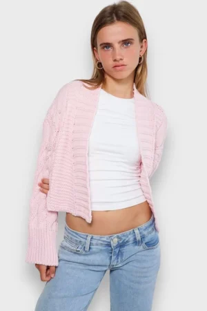 Meet Me There Gilets Et Pulls*Cardigan "Maille Torsadee" Rose