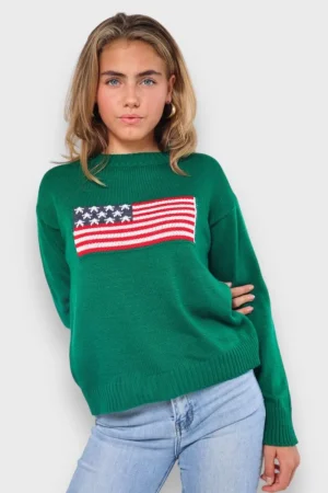 Meet Me There Gilets Et Pulls*Pull "Drapeau" Vert