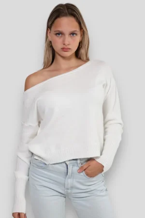 Meet Me There Gilets Et Pulls*Pull "Une Epaule" Blanc
