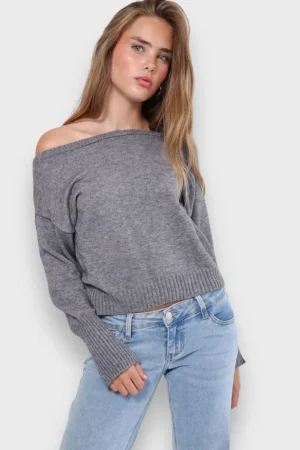 Meet Me There Gilets Et Pulls*Pull "Une Epaule" Gris Fonce