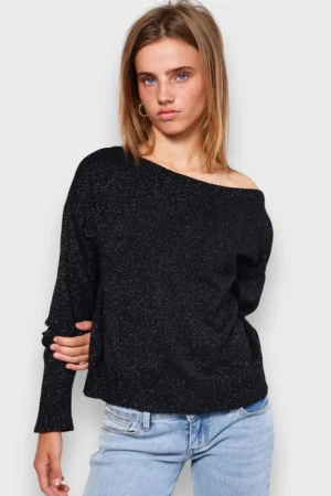 Meet Me There Gilets Et Pulls*Pull "Une Epaule" Noir Paillete