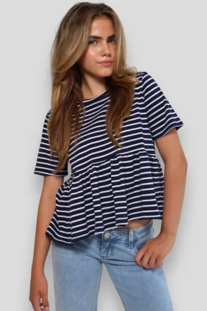Meet Me There Hauts*Top "Peplum Raye" Marine
